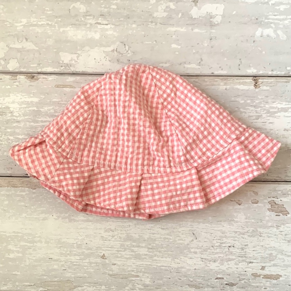Baby Girl 6-9m Pink White Checker Gingham Plaid Sun Hat Summer Kids Gymboree